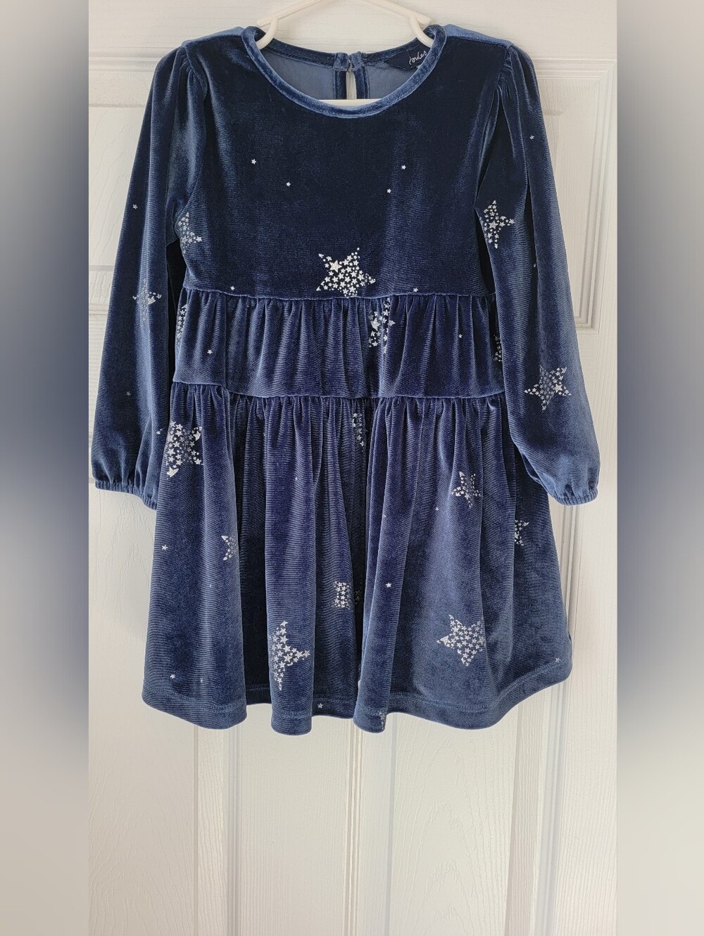 Joules Navy Velvet Star Print Tiered Dress